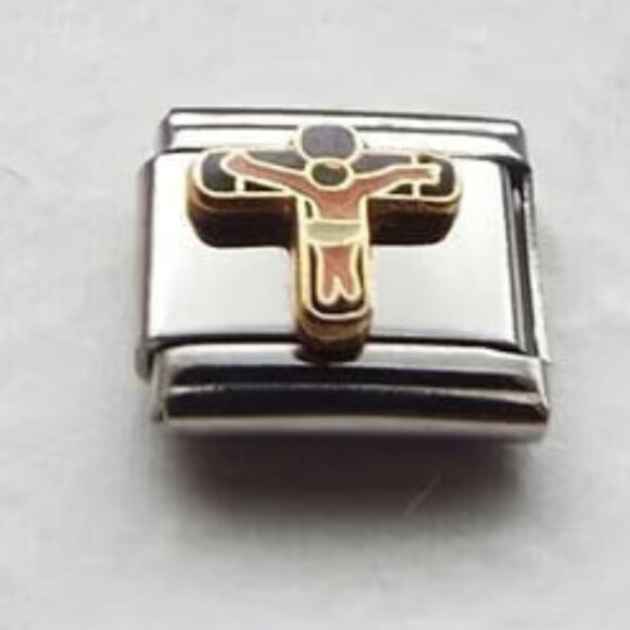 Enamel Lord Jesus on a cross 9mm stainless steel italian charm bracelet link new - Picture 1 of 2